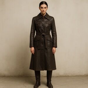 Vintage 70s leather trench coat. Xs 1970s real leather jacket.